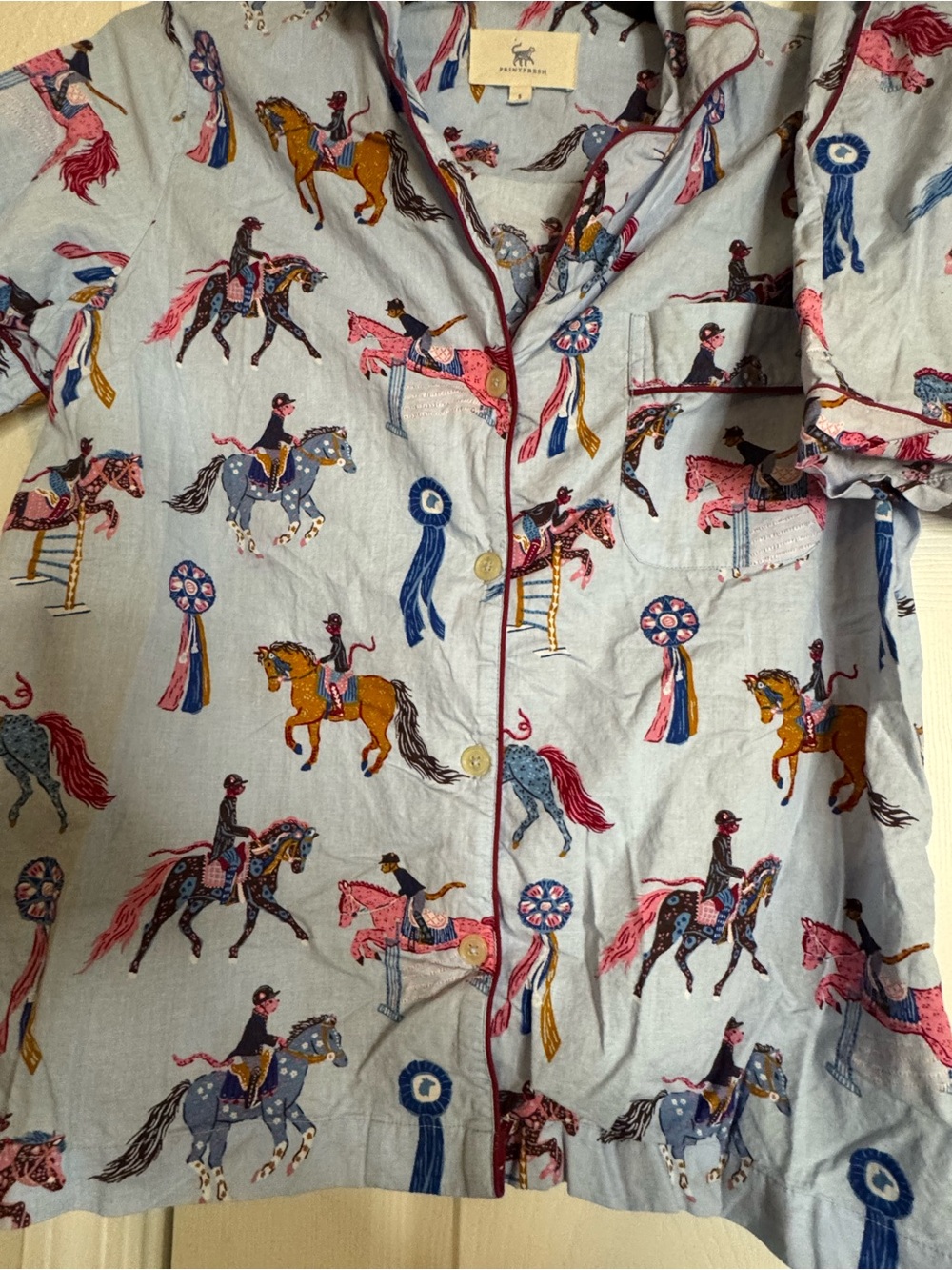 Printfresh Light Blue Equestrian Ribbon Pajama Set - Picture 2 of 7